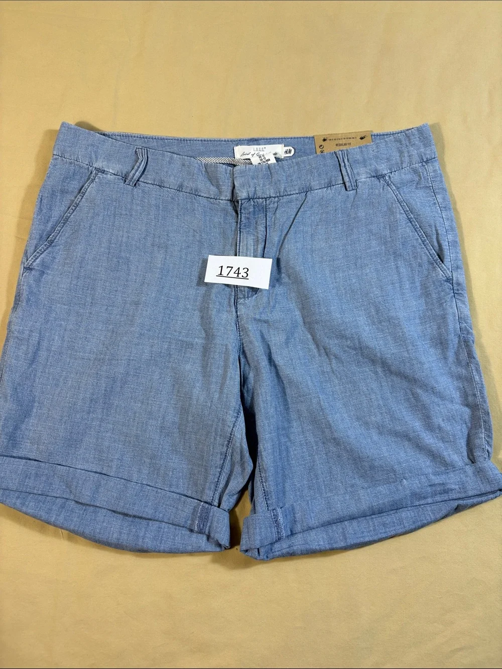 H&M L.O.G.G. Blue Chambray Cuffed Stretch‎ Twill Chino Walking Shorts Women's 12